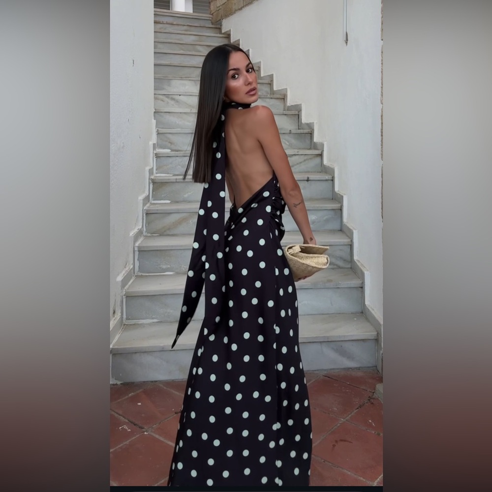ZARA POLKA DOT SATIN MIDI DRESS